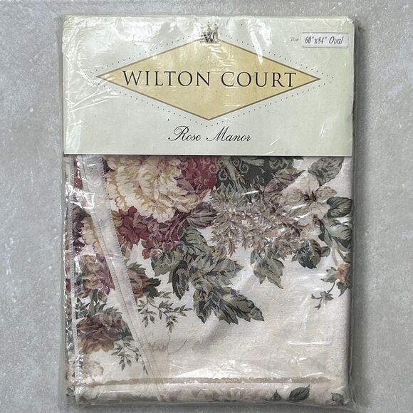 VTG Wilton Court Rose Manor Tablecloth Oval 60"×84” Floral Granny Cottage NOS - Picture 1 of 7